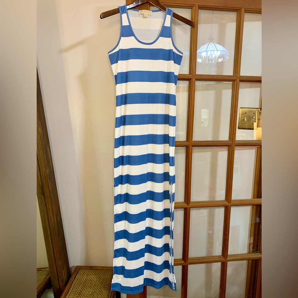 MICHAEL Michael Kors Sleeveless Blue and White Striped Maxi Dress Size S